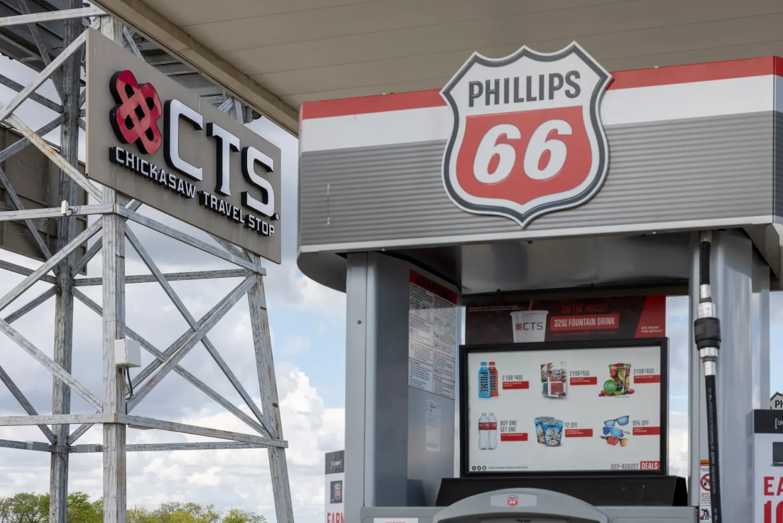 The gas pumps at Chickasaw Travel Stop.